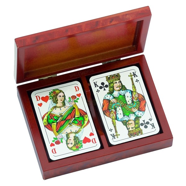 Spielkarten in Kartenbox - Wurzelholz-Design