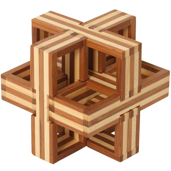 Bambus-Puzzle D - Puzzlewürfel - 6 Puzzleteile