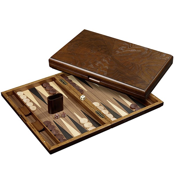 Große Backgammon-Kassette mit Walnuss und Wurzelholz - 49 cm
