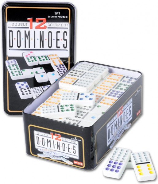 12er Domino in Metallbox - 91 Steine in weiß/bunt
